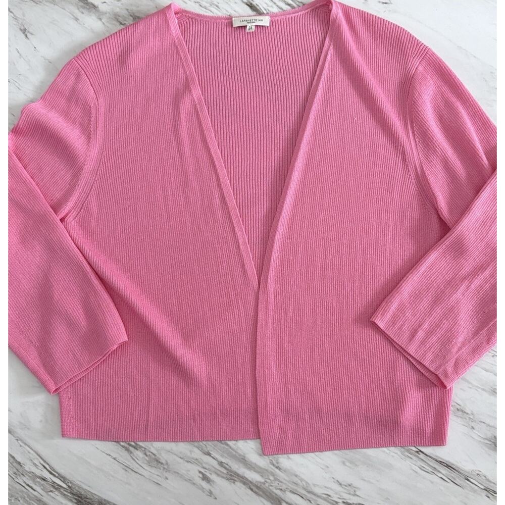 Lafayette 148 Silk Blend Open-Front Cropped Cardigan - L Pink Finespun Voile